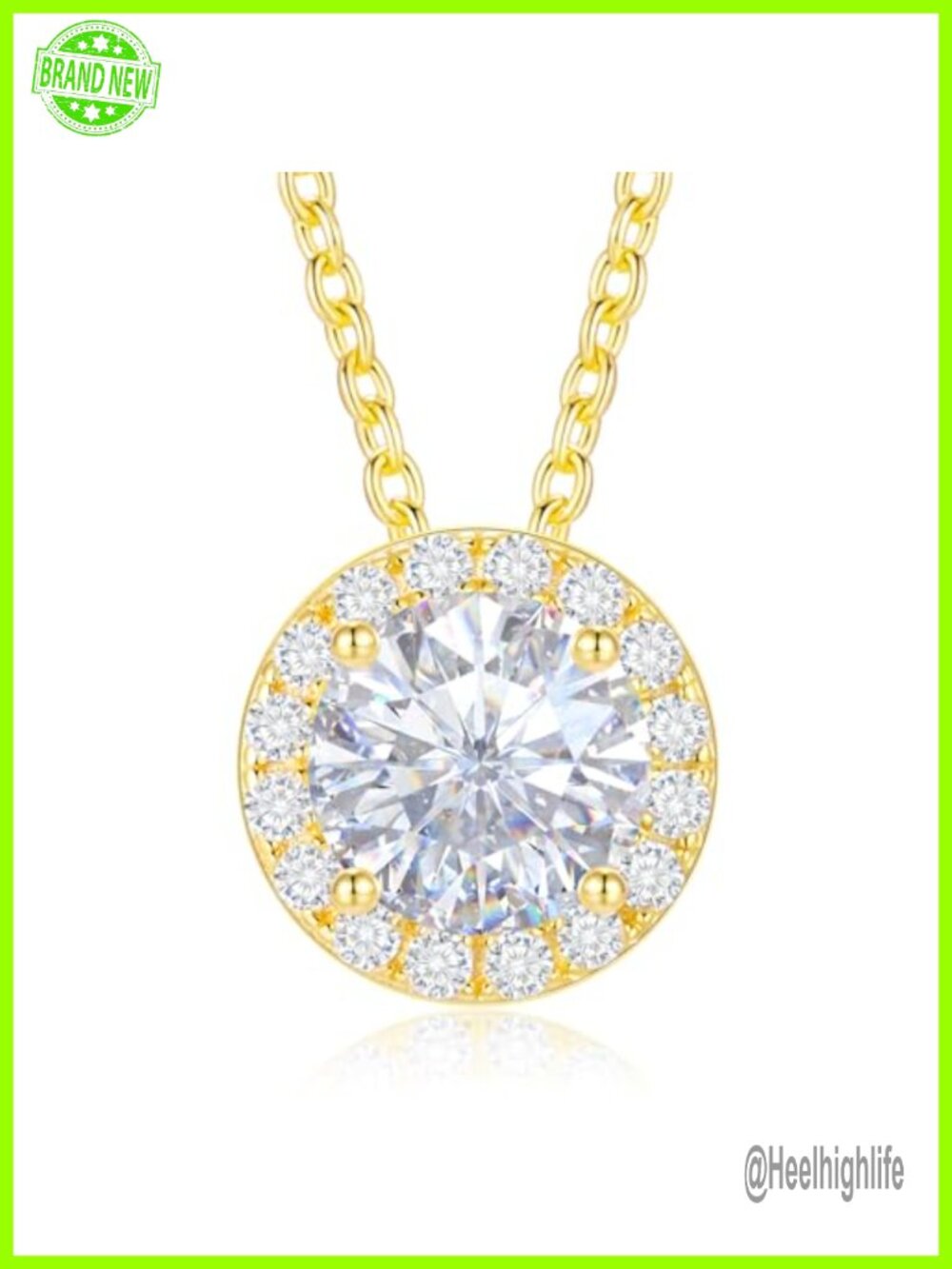 Moissanite Halo Pendant Necklace 18K White Gold Plated 925 Sterling Silver